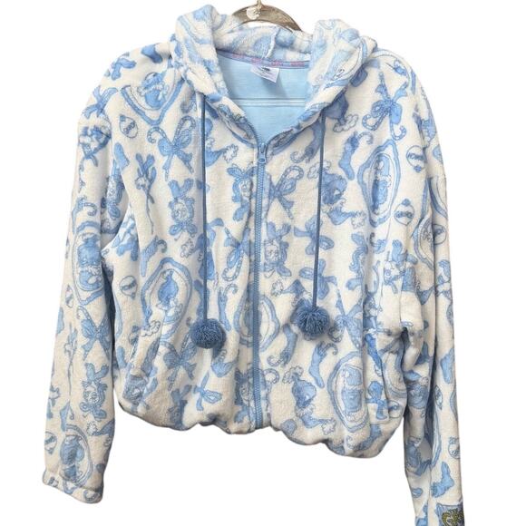 the grinch Jackets & Blazers - The Grinch Soft Fleece Printed Hoodie Full Zip Size XL Coquette Toile Blue White